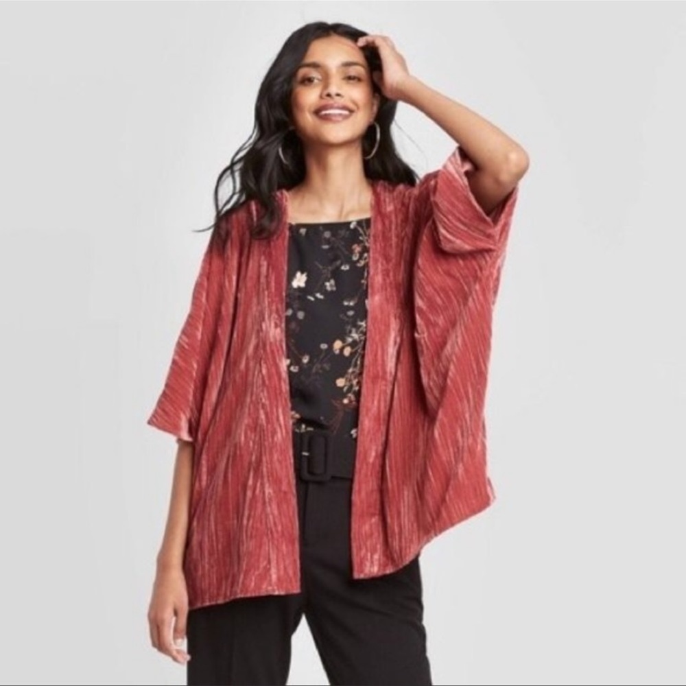 Luxurious Velvet Blush Pink Rose Gold Kimono Blouse One Size Fits Most